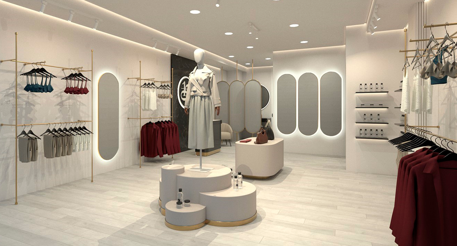 Dirección de arte y diseño de interiores comerciales para la boutique Diez Diez, desarrollada por Studio ATO.