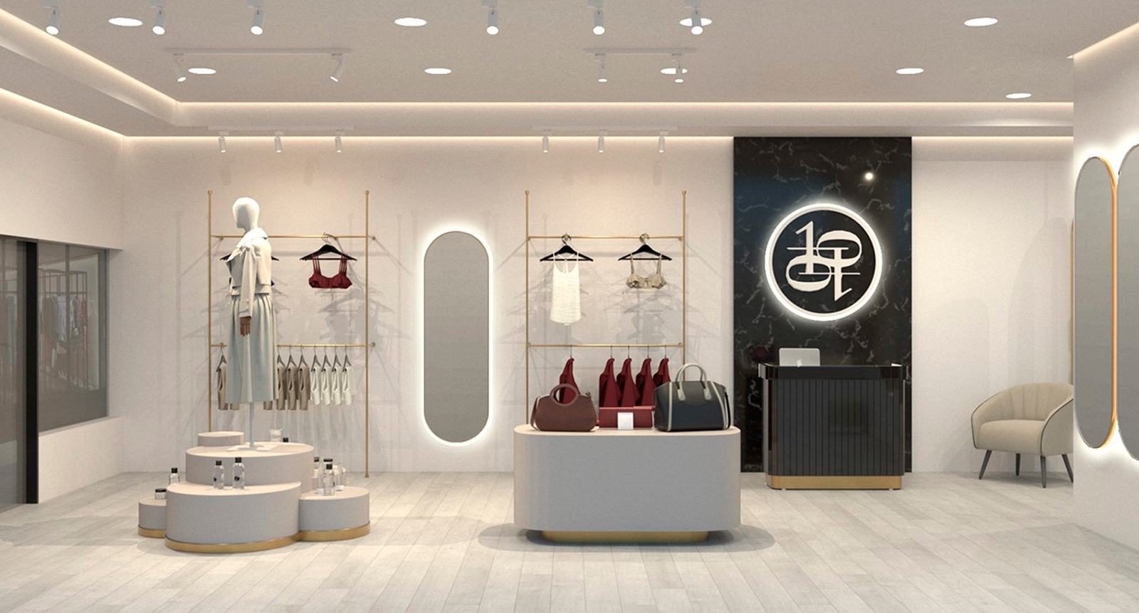 Dirección de arte y diseño de interiores comerciales para la boutique Diez Diez, desarrollada por Studio ATO.